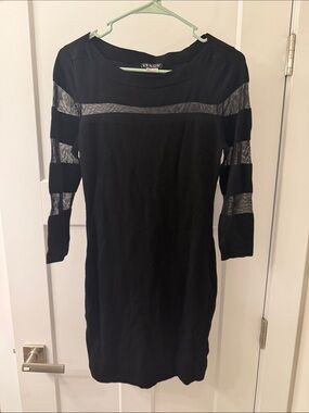 VENUS Black Sheer-Striped Bodycon Dress